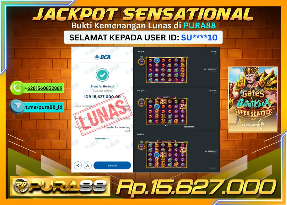 PURA88 JACKPOT GATES OF GATOT KACA SUPER SCATTER Rp 15.627.000,- LUNAS